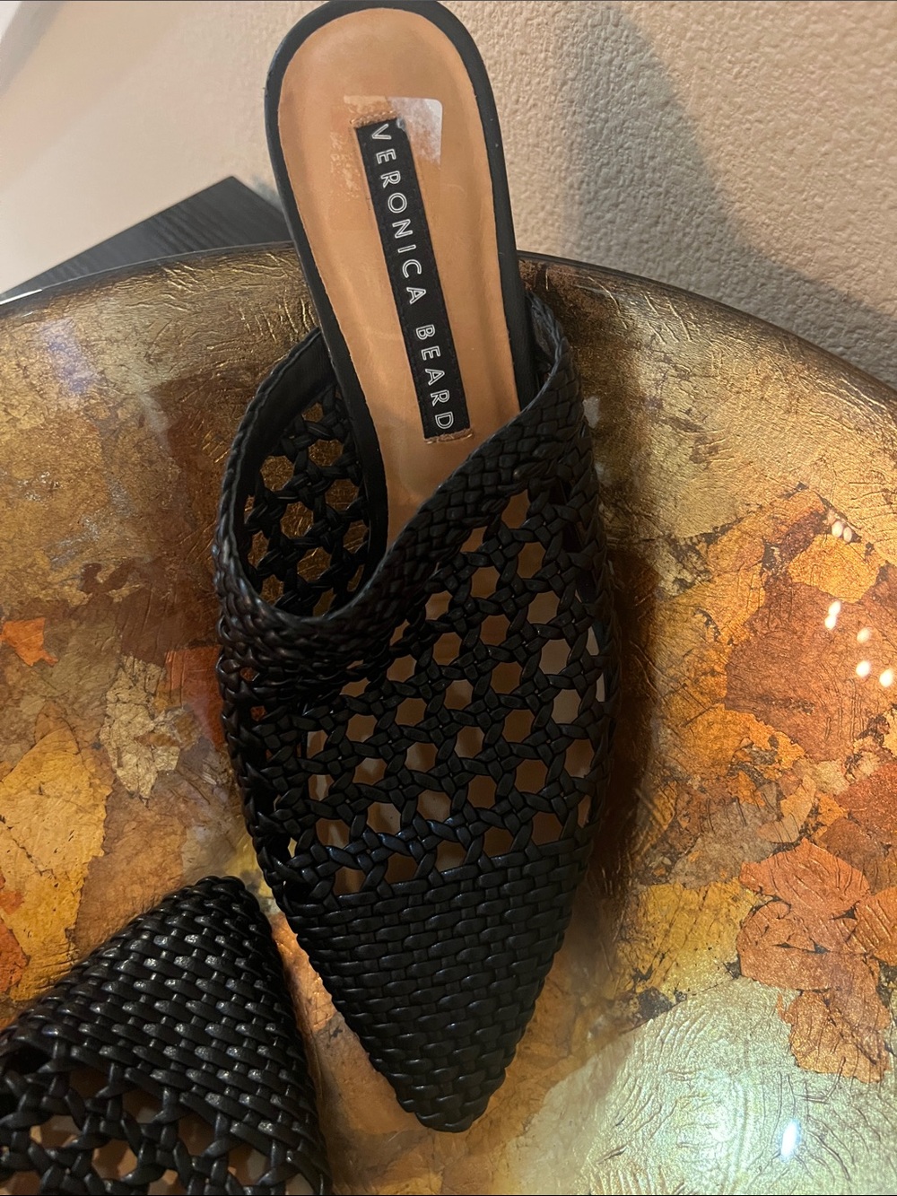 Veronica Beard Black Woven Pointed Slip-On Mule